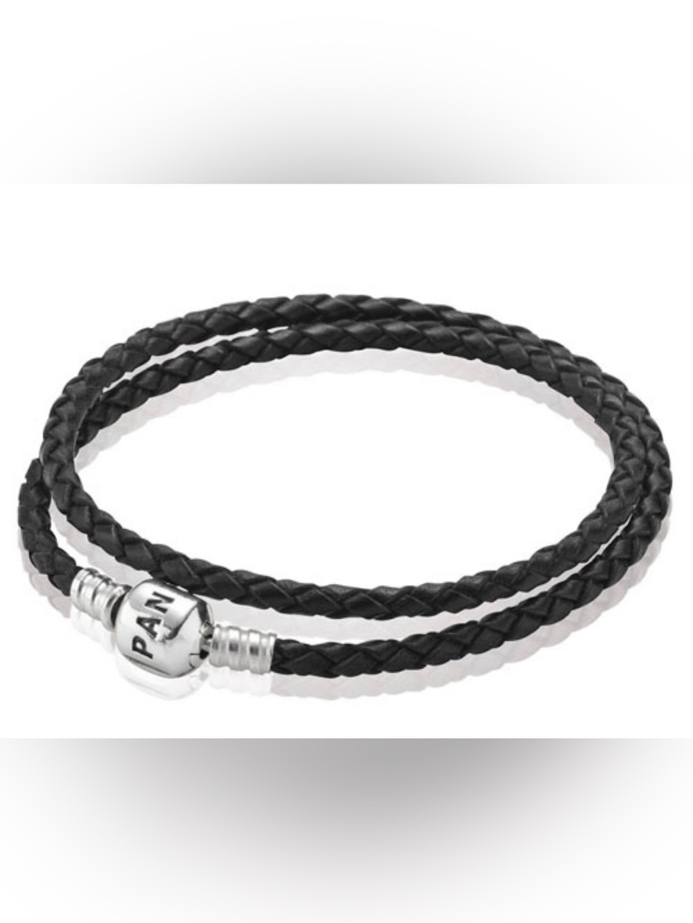Pandora Black Braided Double-Wrap Leather Bracelet with Silver Clasp